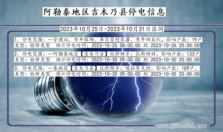 新疆维吾尔自治区阿勒泰地区吉木乃停电通知