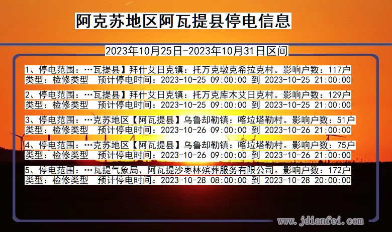 新疆维吾尔自治区阿克苏地区阿瓦提停电通知