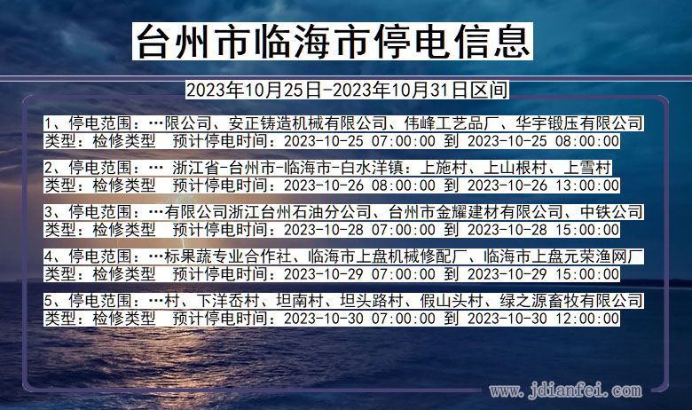 浙江省台州临海停电通知