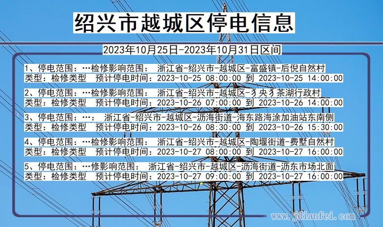 浙江省绍兴越城停电通知