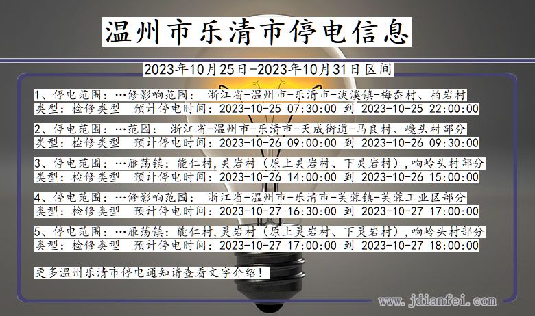 浙江省温州乐清停电通知