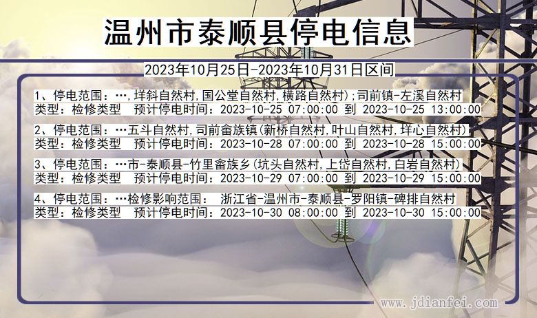 浙江省温州泰顺停电通知