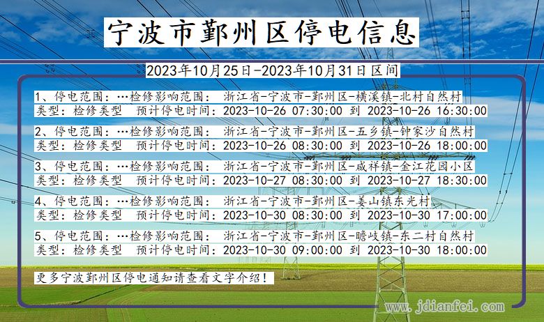 浙江省宁波鄞州停电通知