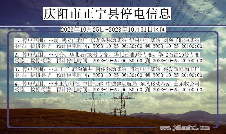 庆阳正宁停电通知 甘肃省庆阳正宁停电通知