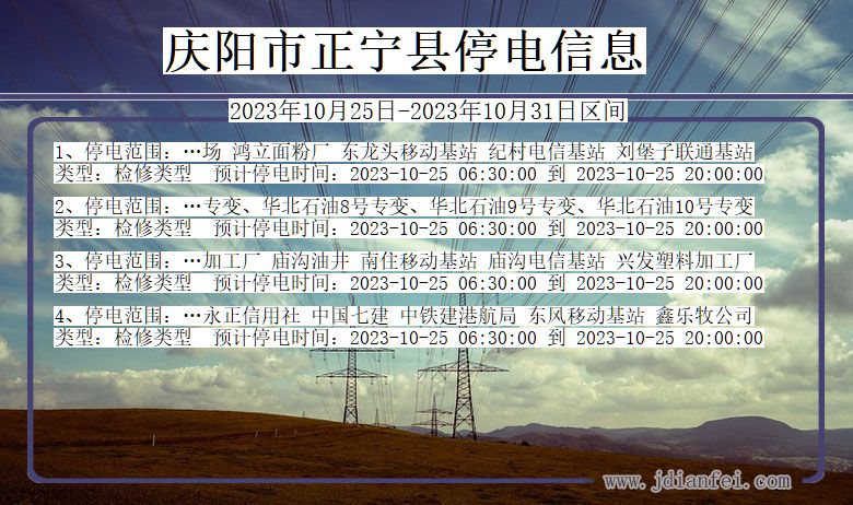 甘肃省庆阳正宁停电通知