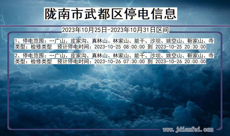 甘肃省陇南武都停电通知