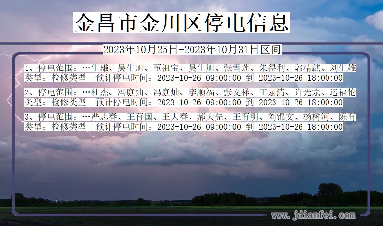 甘肃省金昌金川停电通知