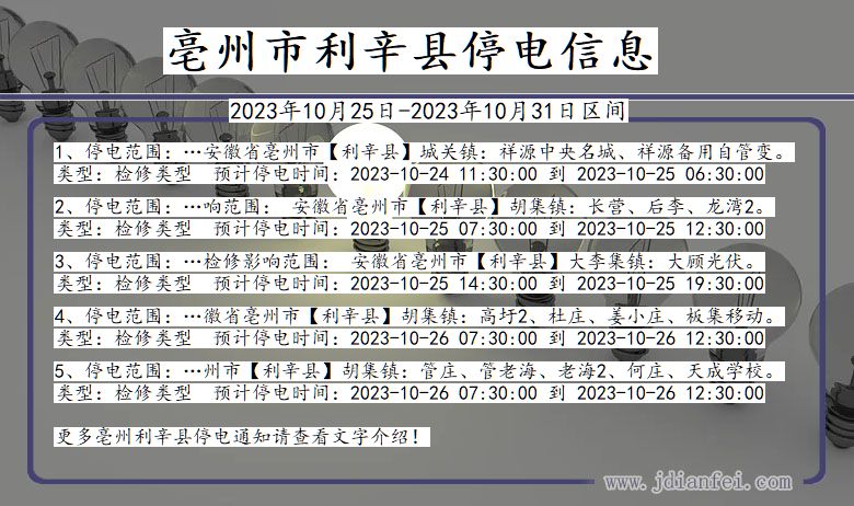 安徽省亳州利辛停电通知