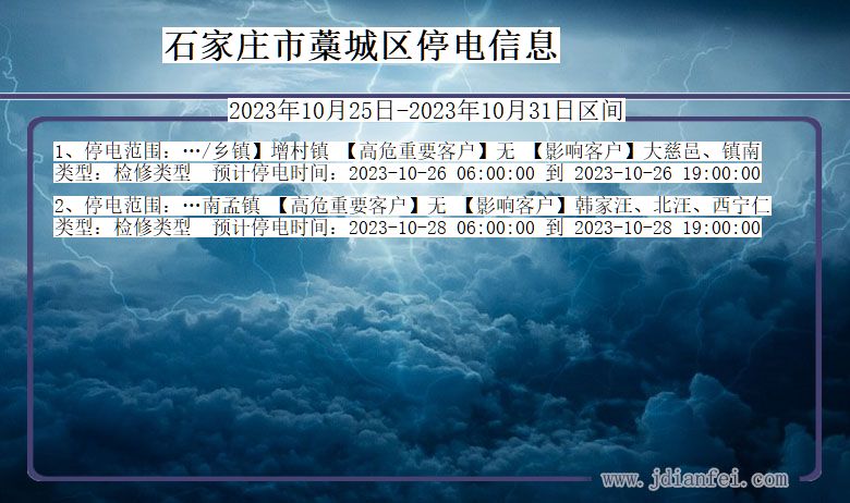 河北省石家庄藁城停电通知