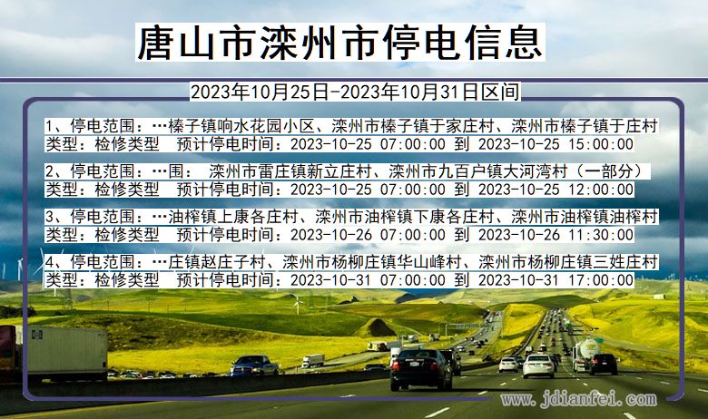 河北省唐山滦州停电通知