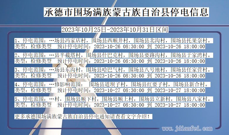 河北省承德围场满族蒙古族自治停电通知