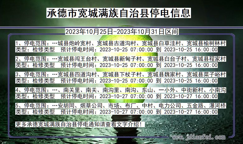 河北省承德宽城满族自治停电通知