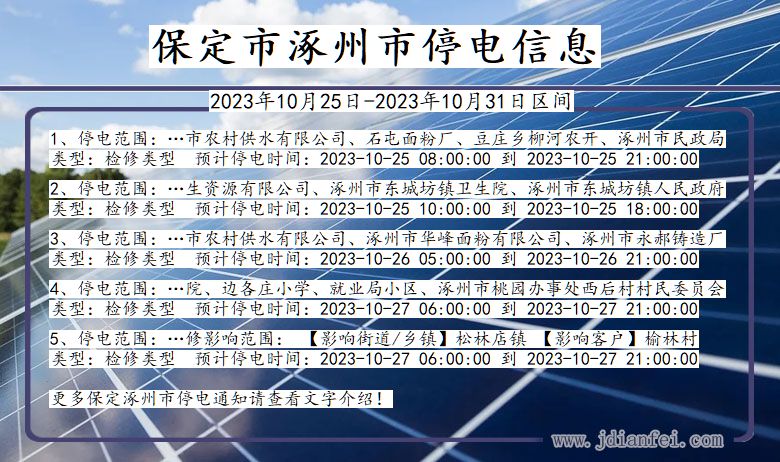 河北省保定涿州停电通知