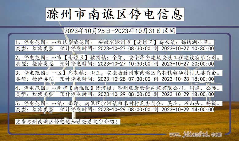 安徽省滁州南谯停电通知