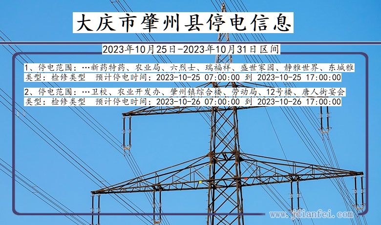 黑龙江省大庆肇州停电通知