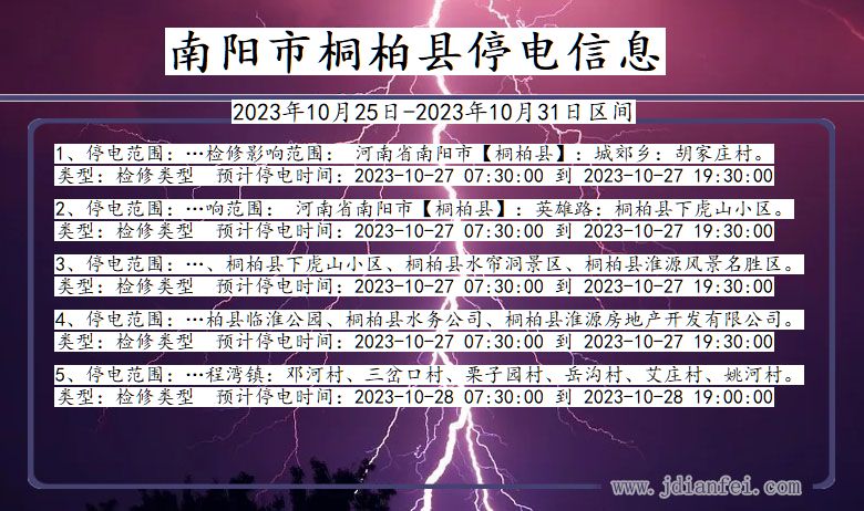 河南省南阳桐柏停电通知