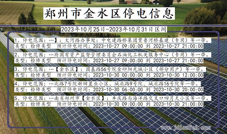 河南省郑州金水停电通知