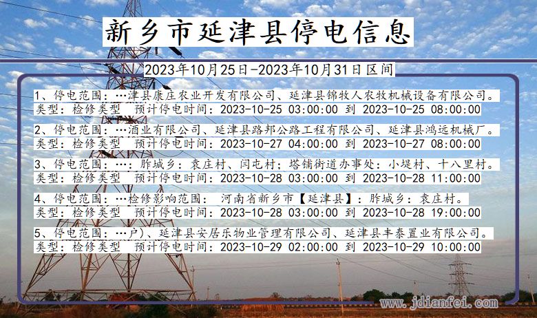 河南省新乡延津停电通知