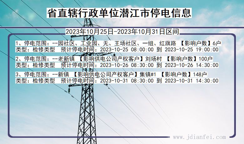 湖北省省直辖行政单位潜江停电通知