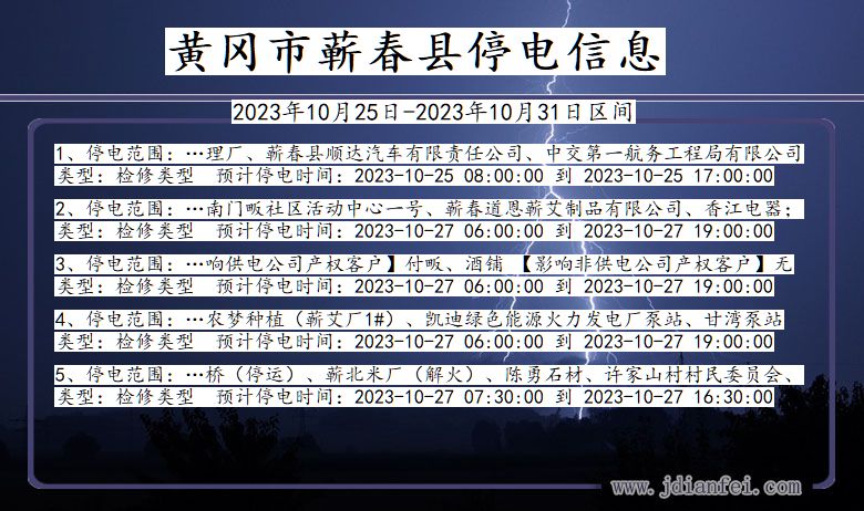 湖北省黄冈蕲春停电通知