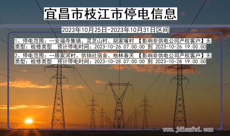 湖北省宜昌枝江停电通知