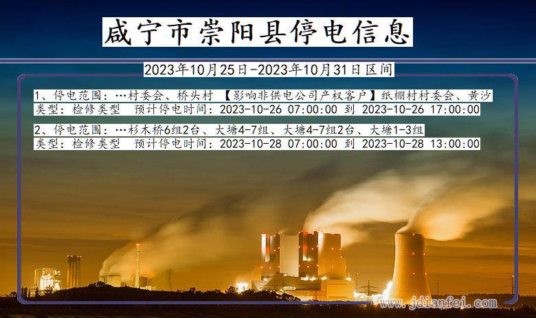 湖北省咸宁崇阳停电通知