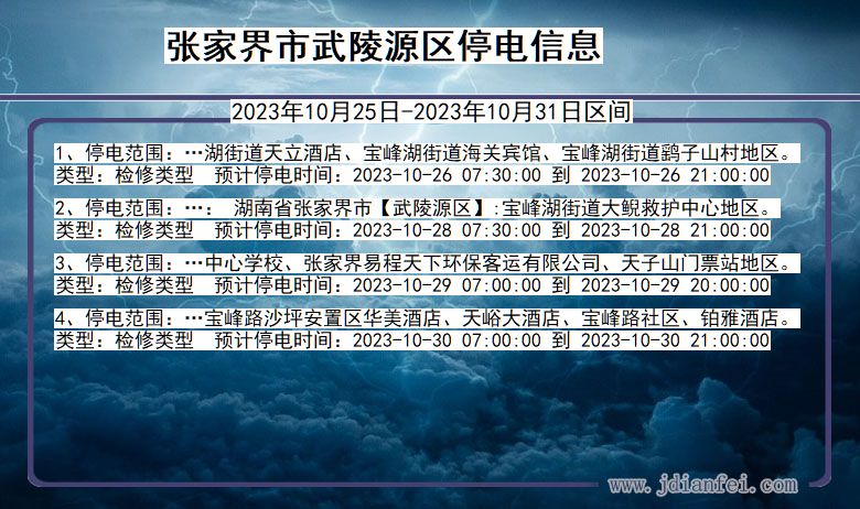 湖南省张家界武陵源停电通知