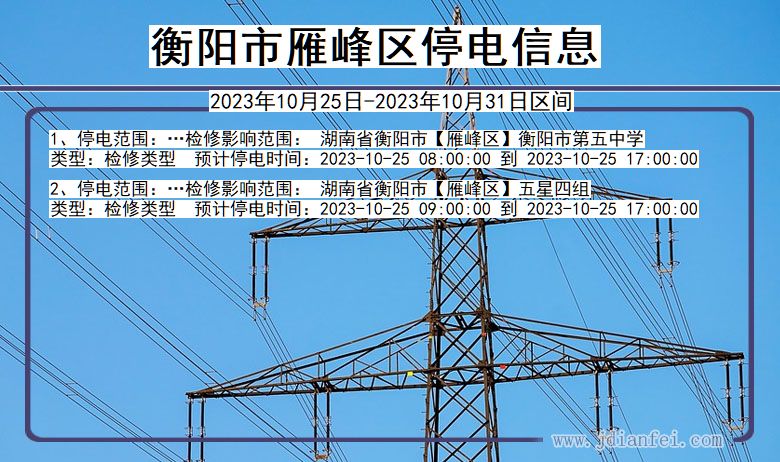 湖南省衡阳雁峰停电通知