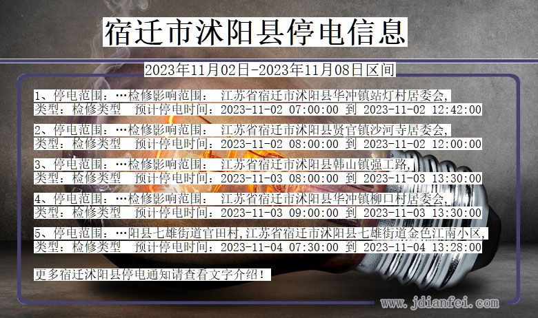 江苏省宿迁沭阳停电通知