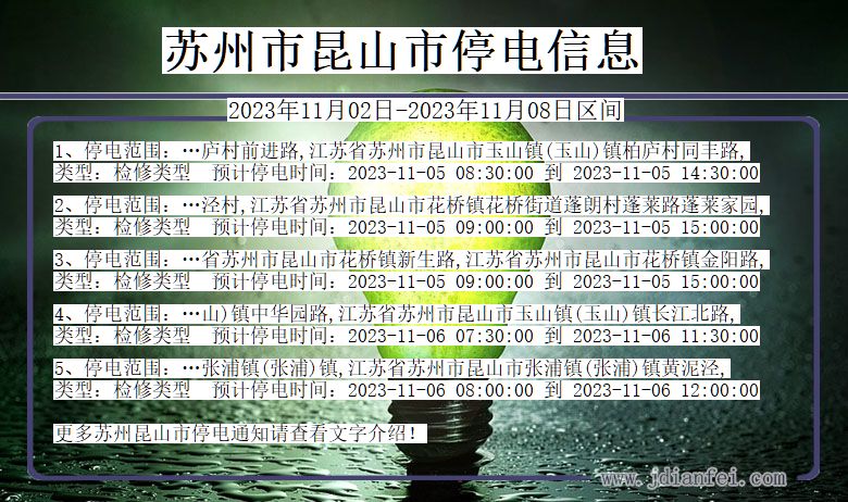 苏州昆山停电通知 江苏省苏州昆山停电通知