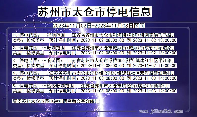 江苏省苏州太仓停电通知