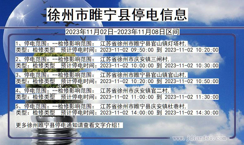 江苏省徐州睢宁停电通知