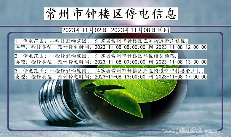 江苏省常州钟楼停电通知