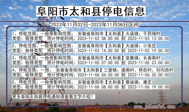 安徽省阜阳太和停电通知