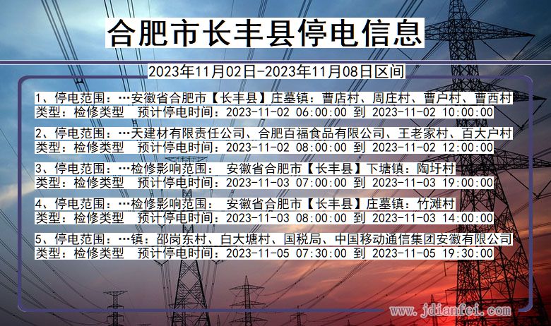 安徽省合肥长丰停电通知