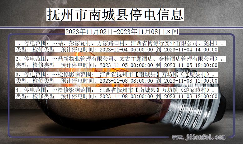 江西省抚州南城停电通知