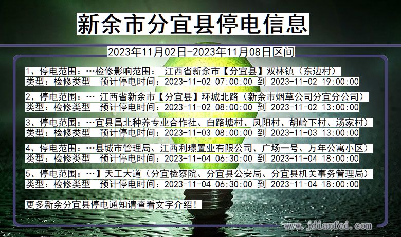 江西省新余分宜停电通知