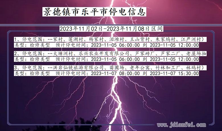 江西省景德镇乐平停电通知