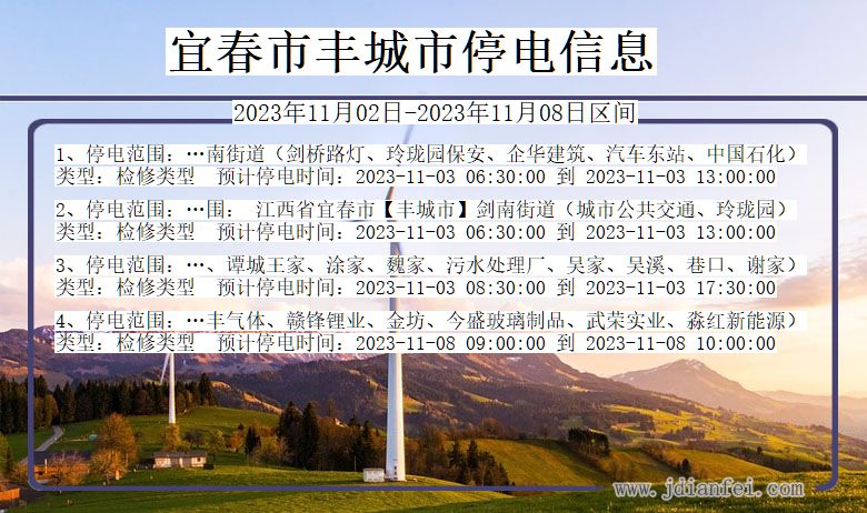 江西省宜春丰城停电通知