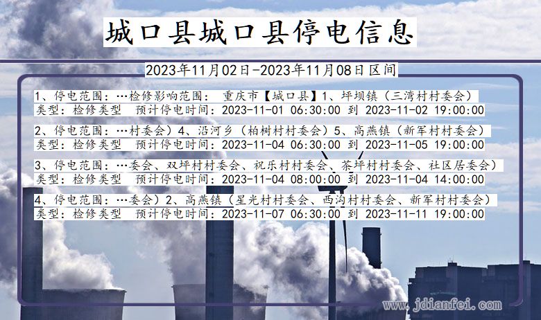 重庆市城口县城口停电通知