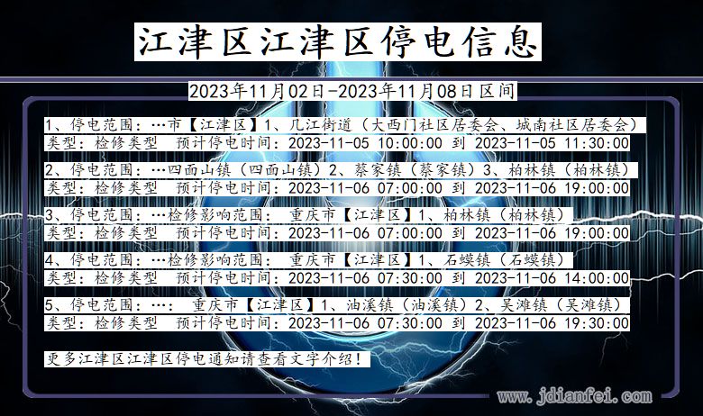 重庆市江津区江津停电通知