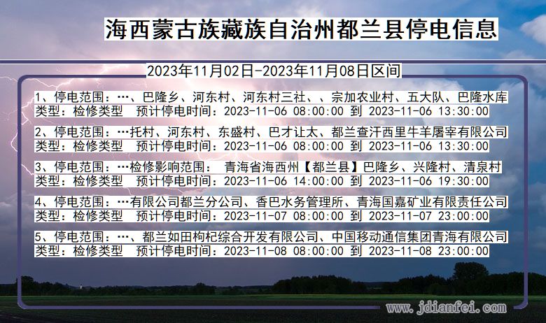 青海省海西蒙古族藏族自治州都兰停电通知