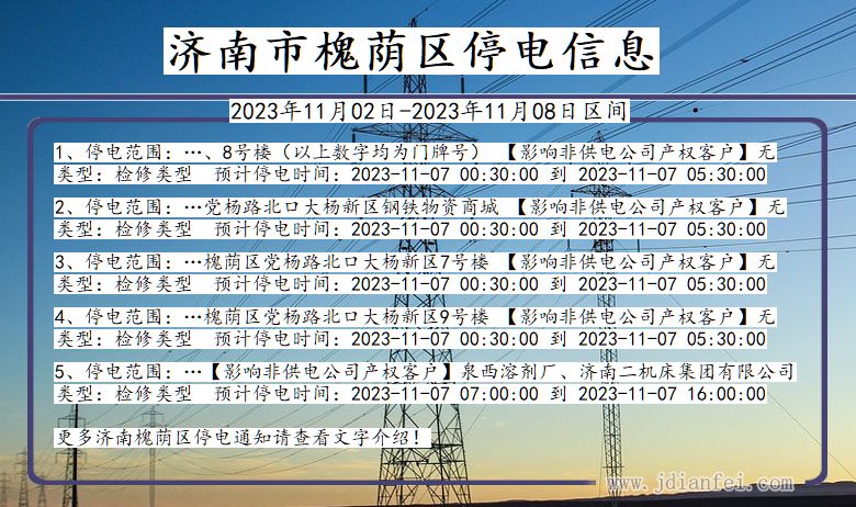 山东省济南槐荫停电通知