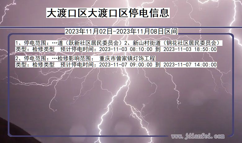 重庆市大渡口区大渡口停电通知