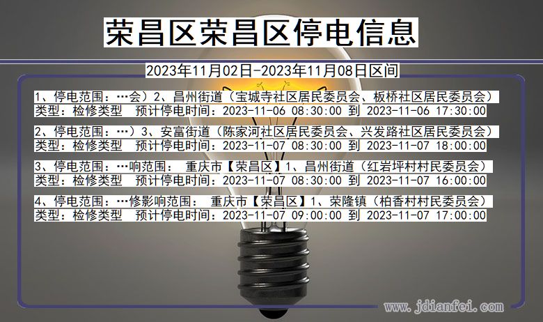 重庆市荣昌区荣昌停电通知