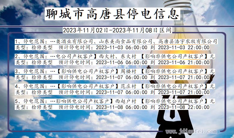 聊城高唐停电通知 山东省聊城高唐停电通知
