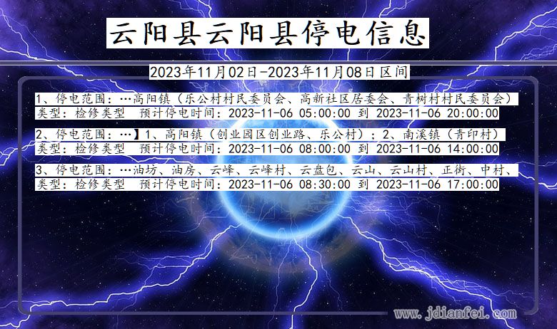 重庆市云阳县云阳停电通知