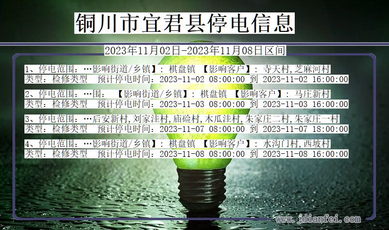 铜川宜君停电通知 陕西省铜川宜君停电通知