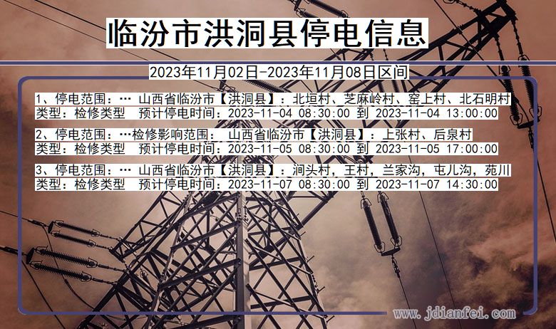 山西省临汾洪洞停电通知