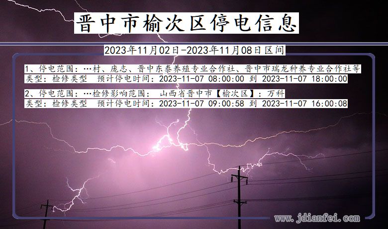 山西省晋中榆次停电通知